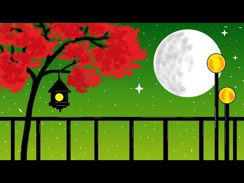 Moonlight drawing || night scenery || how to draw in computer || ms paint || Computer Drawing