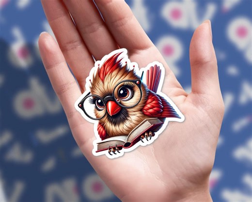 Vinyl Sticker - Female Cardinal in Reading Glasses and Book - Etsy