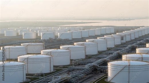 Industrial Storage Tanks at an Oil Depot: Large-Scale Fuel and Petroleum Storage, Rows of White Crude Oil Tanks, and Aerial View of a Modern Energy Facility Video