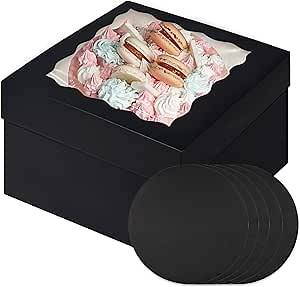 Bakepacker 36pcs 12x12x6 Inches Cake Boxes with Window 18-Packs Deep Purple Cake Boxes 12 Inch Bakery Boxes (18 Cake Boxes +18 Cake Boards)