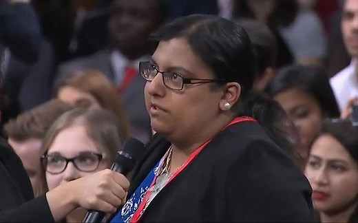 Maria Munir, 20, from Watford, felt tears well up in their eyes as they stood up and came out to President Obama and the rest of the world as non-binary, not identifying as exclusively male or female. | The Telegraph