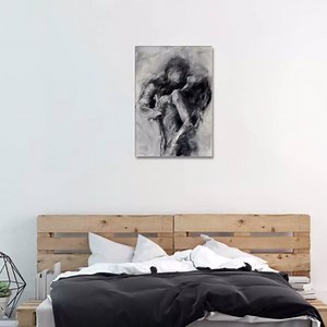 Abstract Sexy Couple Sketch Black and White Canvas Wall Art Sexy Couple Poster Painting Lovers Kissing Canvas Prints for Bedroom Bathroom Wall Decor 28x44in