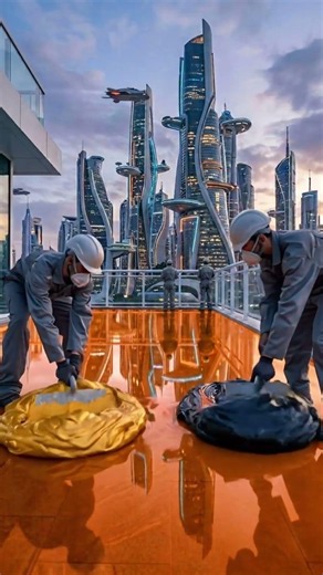 Futuristic Rooftop Transformation ✨ Epoxy Water Floor + Neon City View 🤯 #shorts