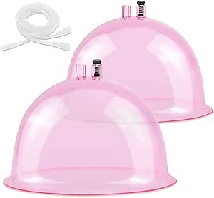 ZILAMPU Vacuum Cupping Machine Accessories,Upgrade 180MM L Buttock Shape Suction Therapy Cups 7.28 inch Diameter with Y Hose for Butt Lift,Body Massage (Pink-1 Pair)