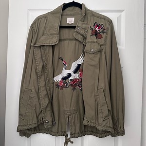 Sun & Shadow Embroidered Army Green Utility Jacket