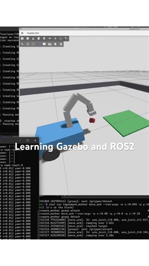 Learning #gazebo and #ros2 simulation of a simple pick and place robot. #robotics #lego #weave