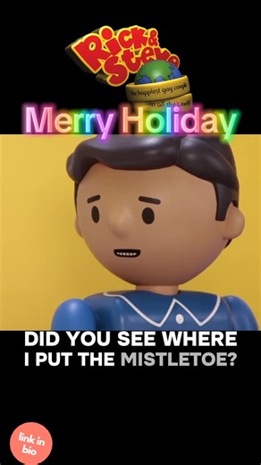 Allan Brocka on Instagram: "Merry Holiday everybody! Rick and Steve experiment with mistletoe. Check my bio to see more of my stop-motion animated queer comedy Rick & Steve: the Happiest Gay Couple in All the World and check out the cute swag! If you’re queer, Filipino, Asian, or a filmmaker, I’ve made gear specifically for you! Wear your pride and help me keep telling stories. #rickandsteve #fyp #lgbtq #pride #queercinema"