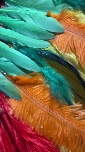 Montage et assemblage backpiece plumes vert jaune et rouge #ilovecarnivall #nottinghill #nottinghillcarnival2023 #carnival #tuto #costume #carnivalcostume #carribean #creatrice #carnaval #confection #tutorial #caribbeancarnival #caribbeanfestival
