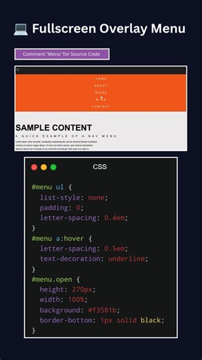 🚀 Fullscreen Overlay Navigation Menu | HTML CSS JavaScript Animation