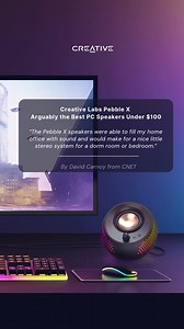 1.7K views | Big Sound. Great Value. Glowing Reviews. Pebble X is earning love from tech experts like CNET and for good reason. Fill your space with rich audio and a touch of RGB magic without breaking the bank. Ideal for anyone who wants powerful sound in a small package.  Get 15% OFF on Pebble X  Plus, a FREE 67W GaN Charger Use code PEBX15 – limited time only.  Shop Now: https://ca.creative.com/p/speakers/creative-pebble-x | Creative Labs | Facebook