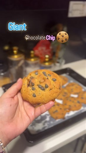 11K views | Giant chocolate chip cookies Recipe ingredients: 1 cup butter (227g) - use less salt if using salted butter 1/2 cup white sugar (100g) 1 cup brown sugar (200g) 1 tsp vanilla 2 eggs 3 cups plain flour (350g) 2 tsp corn flour 1 tsp baking soda 1/2 tsp salt Classic chocolate chip cookie: Add 1/2 cup dark chocolate Freeze 30 minutes and bake | Hira's Cafe | Facebook