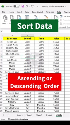 Ascending Descending Order | Sort Data in Ms-Excel in Hindi #excel