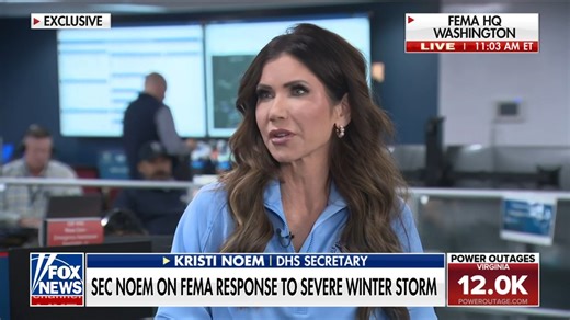 NEW: DHS Secretary Kristi Noem gives the latest from FEMA Headquarters on the historic winter storm hammering states nationwide. | Fox News