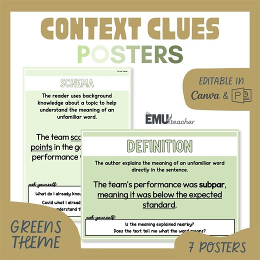 Context Clues Posters Greens Vocabulary in Context - Etsy