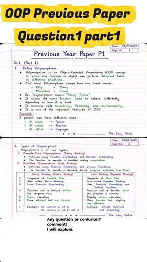 OOP old paper solved | Polymorphism | Early and Late Binding #shorts #viral #exams