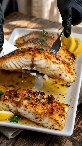 Lemon Garlic Butter Baked Fish ful recipe in discription 👇 #recipe #easyrecipe #stirupsunday