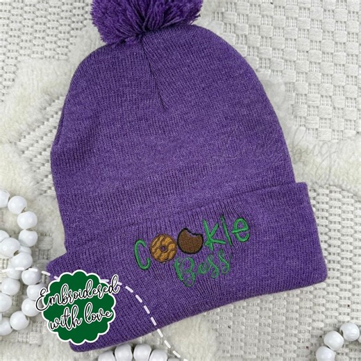 Cookie Boss Embroidered Beanie, Cookie Dealer Hat, Girl Scout Cookie Season Hat, Kids Cookie Seller Beanie, Pom Pom or Classic - Etsy