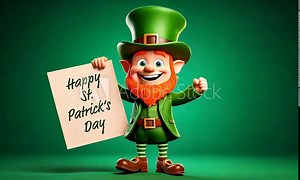 Cute Cartoon Leprechaun Dancing with a Happy St Patricks Day Sign with Space for Copy Looping Video
