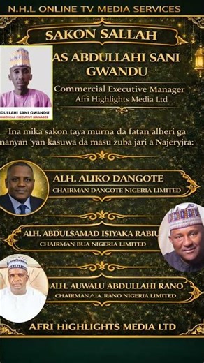 SAKON BARKA DA SALLAH ZUWA GA YAN KASUWA NIGERIA