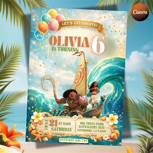 Editable Moana Birthday Invitation | Kids Theme Party Invitation Template | Digital Hawaiian Moana Birthday Invite | Instant Download - Etsy Canada