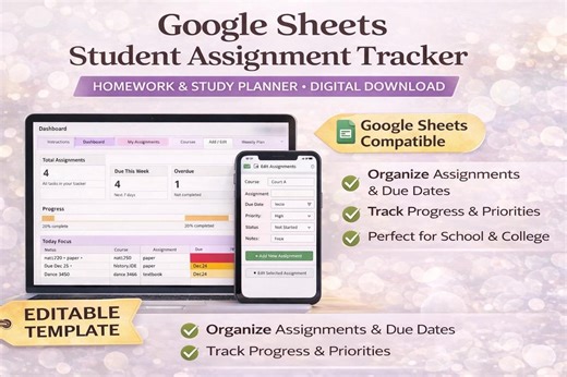 Google Sheets Student Assignment Tracker | Homework & Study Planner | Digital Download - Etsy Australia