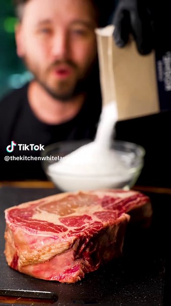 Too much salt?!? Never heard of her. . Salt baked bone in ribeye! Seasoned with fresh herbs, garlic, onion, and pepper. Covered in kosher salt that was mixed with egg whites. Baked at 450° until a perfect medium rare. Get it. . . . 📸: @thekitchenwhitelaw . . . #TheKitchenWhitelaw #steak #ribeye #saltbaked #boneinribeye #mediumrare #ribeyesteak #cowboyribeye