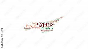 Northern Cyprus shape words animation. Northern Cyprus boundary filled with country names animated. Country opening, intro, presentation video.