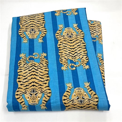 Blue Tiger Stripe Cotton Fabric, Indian Print Dressmaking Material - Etsy