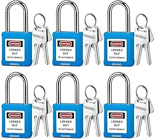 Lockout Tagout Locks 6-Pack｜OSHA Blue Loto Locks Keyed Different｜2 Keys/Lock for Industrial Machinery & Electrical Panels｜Chrome Steel & Laser Coding