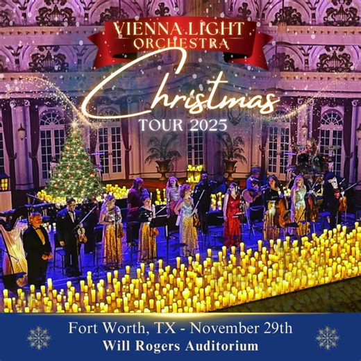 November 29th, Vienna Light Orchestra Christmas Tour 2025 is coming to the Will Rogers Auditorium in FORT WORTH, TX! Born from the spirit of Vienna, the birthplace of orchestral music and home to some of the most celebrated Christmas concerts in the world, The Vienna Light Orchestra Christmas Tour 2025 is a global concert experience that blends sweeping symphonic sound with theatrical beauty. Join us for this magical holiday experience, over 2,000 flickering candlelights illuminate world-class m