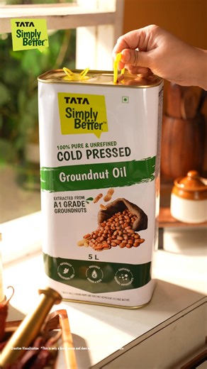 For frying, roasting or daily cooking, this oil does it all. Cold pressed, unrefined and packed with rich groundnut aroma. Ideal for homes that cook regularly and in large quantity. 👉 Smart choice for everyday cooking. | TATA Simply Better