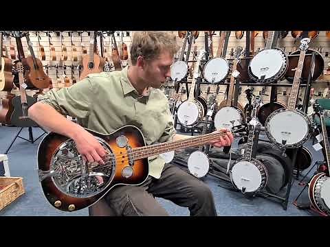 Louis playing a Regal RD-05 Resonator Bass @ Hobgoblin Music Birmingham