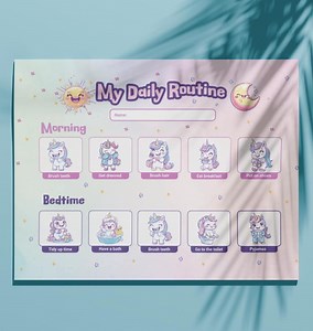 Unicorn Themed Kids Daily Routine Chart, Visual Cue to Help Them Feel Confident, Morning and Bedtime, Fantasy Themed Printable. - Etsy