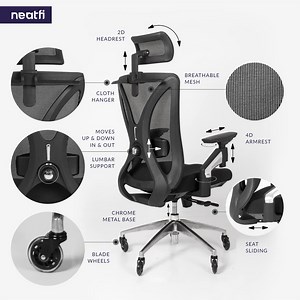 Apollo Office Chair, 4D Armrests, 2D Headrest, Adjustable Lumbar Support and Seat Sliding, High Back Mesh Chair, Nylon Back Frame with Cloth Hanger (Black)