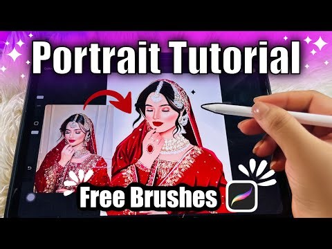 Procreate portrait tutorial for beginners l easy steps from start to finish l free brushes