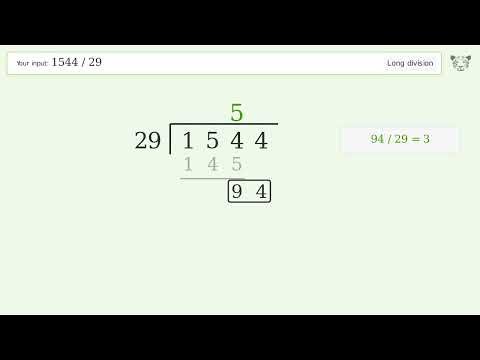 1544/29 Long Division — Step-by-Step | Tiger Algebra Solver