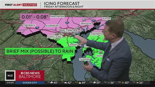 Freezing rain possible Friday in parts of Maryland, wintry mix for others