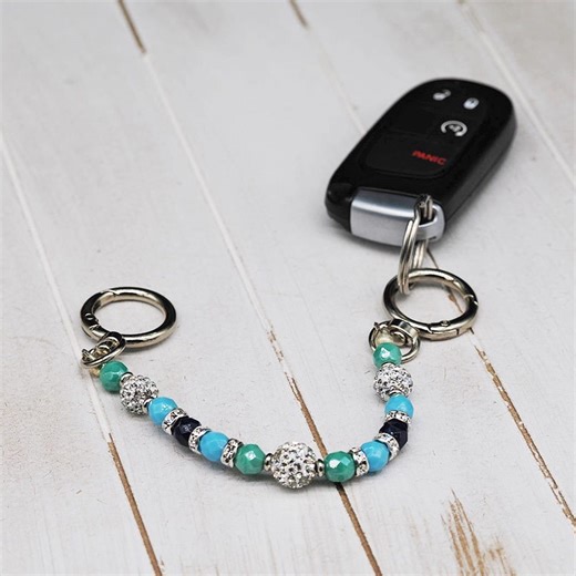 Turquoise and Blue Beaded Key Tether: Handmade Purse Keychain Bag Charm - Etsy