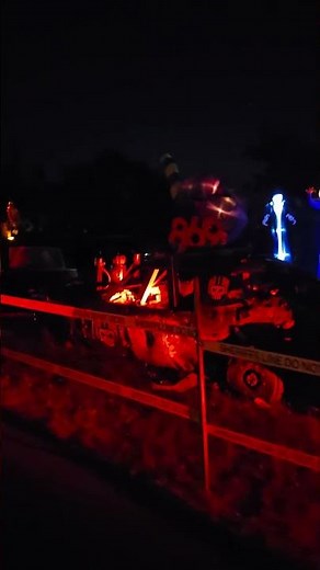 Crazy Halloween Hearse Display #automobile #halloween #scary #coffin #cadillac #hearse #skeleton