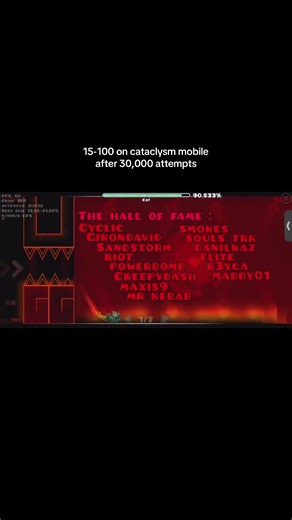 Journey Through Geometry Dash: 15-100 on Cataclysm