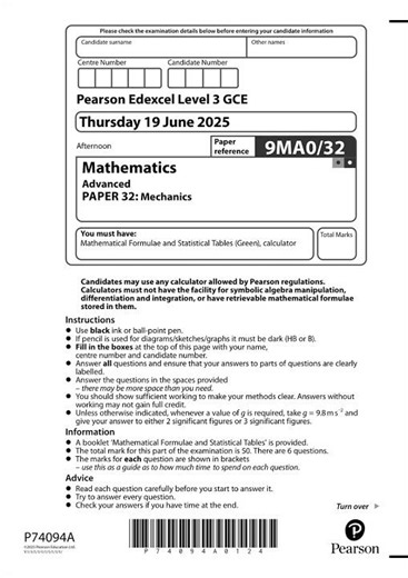 Pearson Edexcel A Level Mathematics Paper 32 2025 Qp