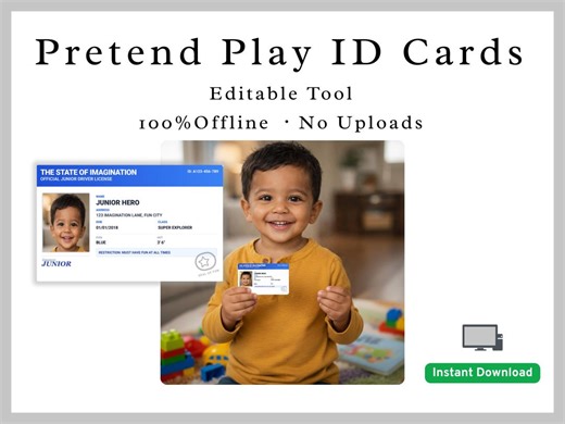 Printable Kids ID Card Maker | Offline Hero & Spy ID Template (digital Tool) - Etsy