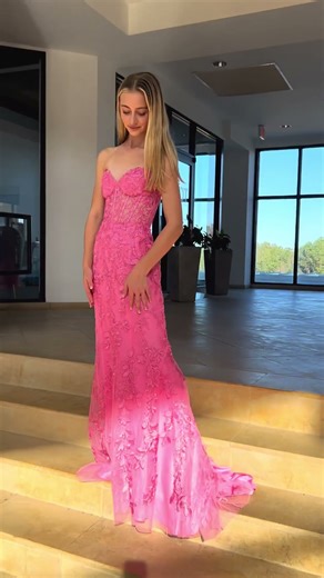 Candy Pink Strapless Lace Prom Dress by Sherri Hill | Prom 2026 Dresses in Atlanta, Georgia