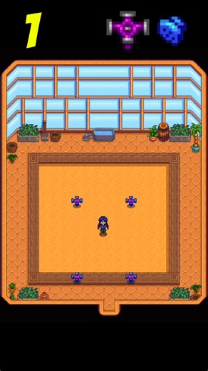 Two greenhouse layouts using iridium sprinklers with pressure nozzles in Stardew Valley