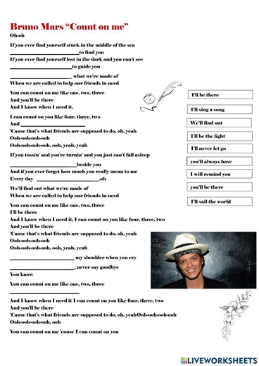 Bruno Mars -Count on me- interactive worksheet