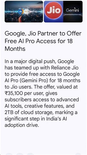 Google, Jio Partner to Offer Free AI Pro Access for 18 Months