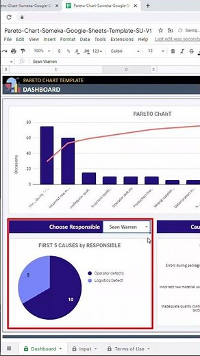 Pareto Chart Google Sheets Template in 60 Seconds | Generate Pareto Chart #shorts