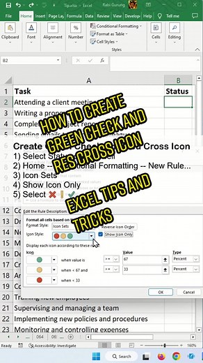 How to create green check and res cross icon - Excel Tips And Tricks #microsoft #exceltips #excel #exceltricks #tipsandtricks #tips #learnfromme #fyp
