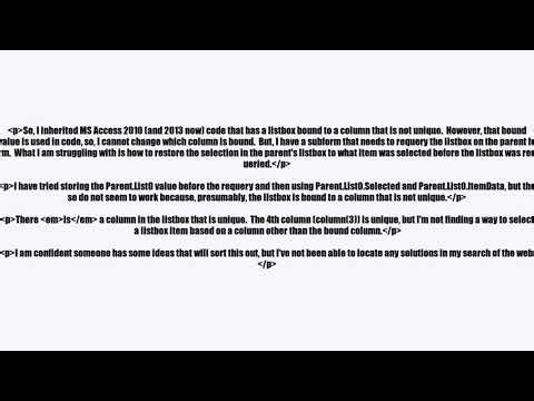 Access VBA restore listbox selection after requery based on a non-bound column