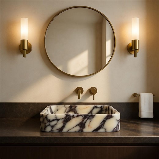 Calacatta Viola Oval Sink: Handcrafted Natural Stone Basin, Luxury Bathroom Vanity, Marble Vessel Sink - Etsy